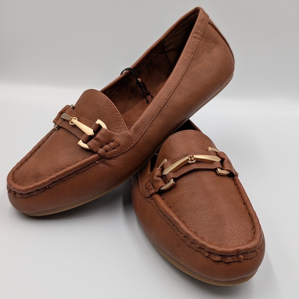 NWT Aerosoles Dean Cognac Brown Gold Bit Driving Loafer Flat Shoes Womens 7.5 M